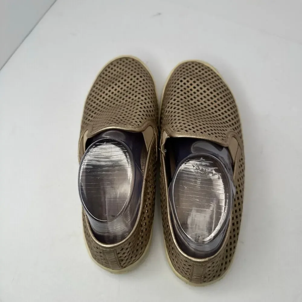 Tory Burch Women size 9.5 Metallic Gold Perforated Leather Slip On Shoes